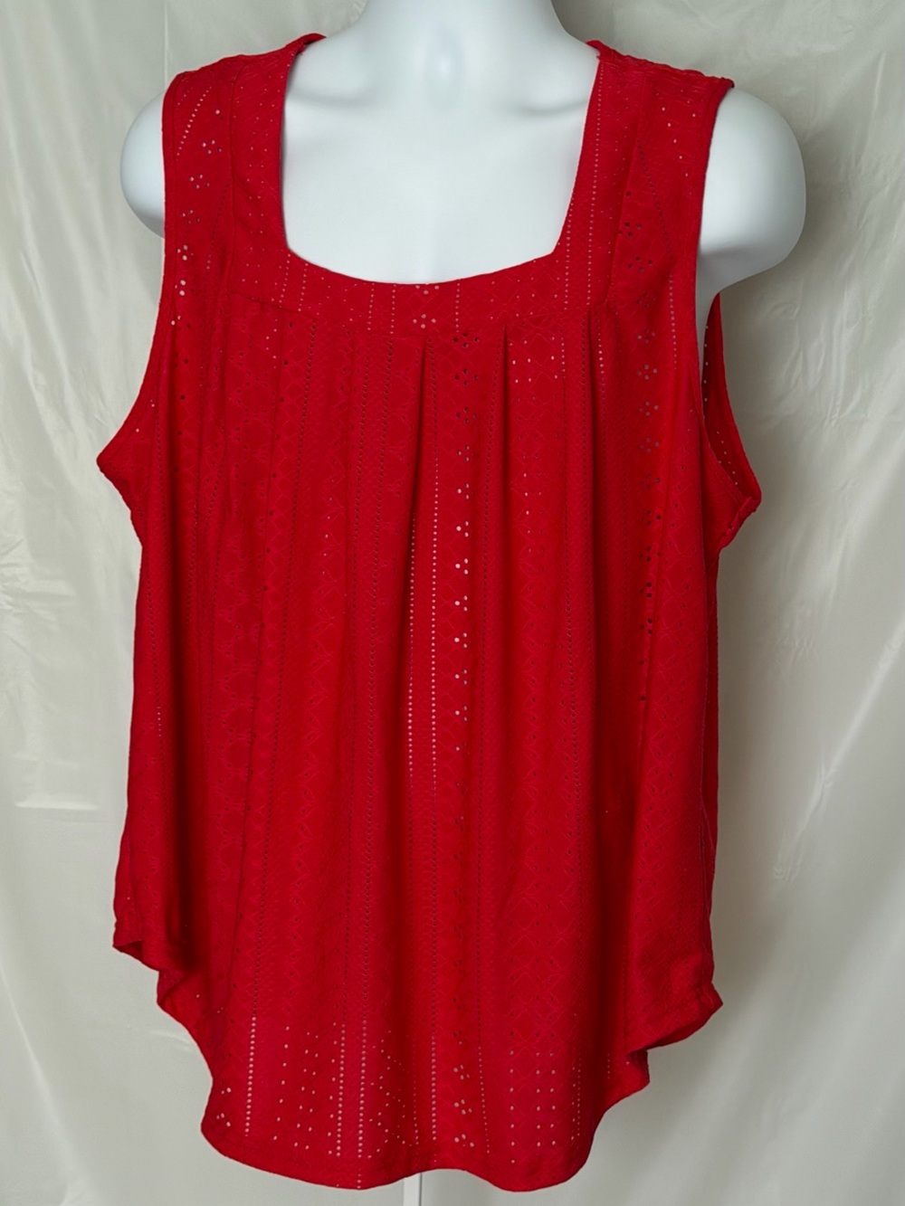 Plus 4X Red Eyelet Sleeveless Tank Square Neck Blouse